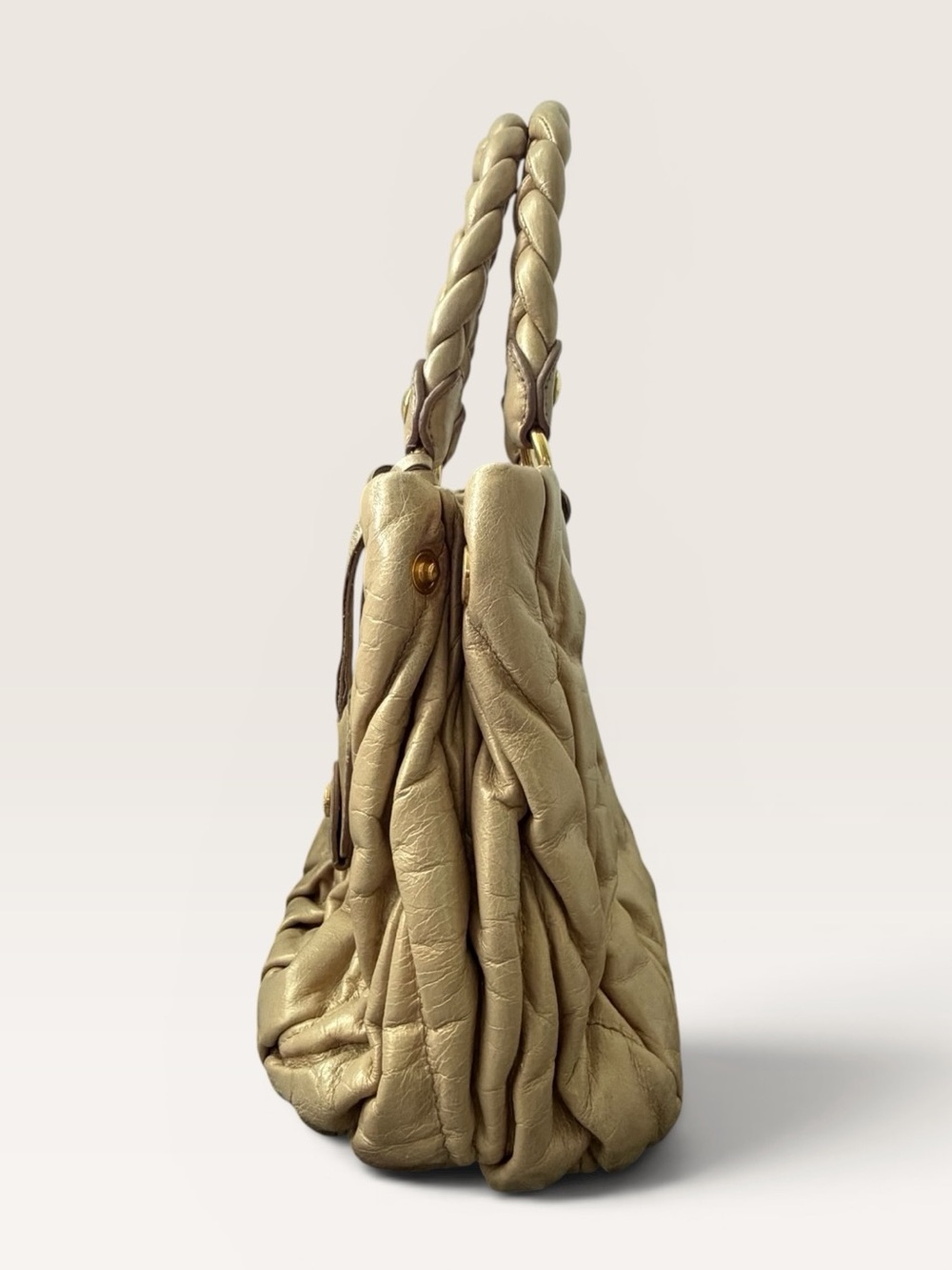 Miu Miu Matelassé Coffer Bag Metallic Rose Gold Leather Y2K - Picture 6 of 13